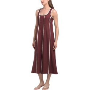 RHAPSODY Made In Italy Linen Blend Sleeveless Contrast Trim Midi Dress